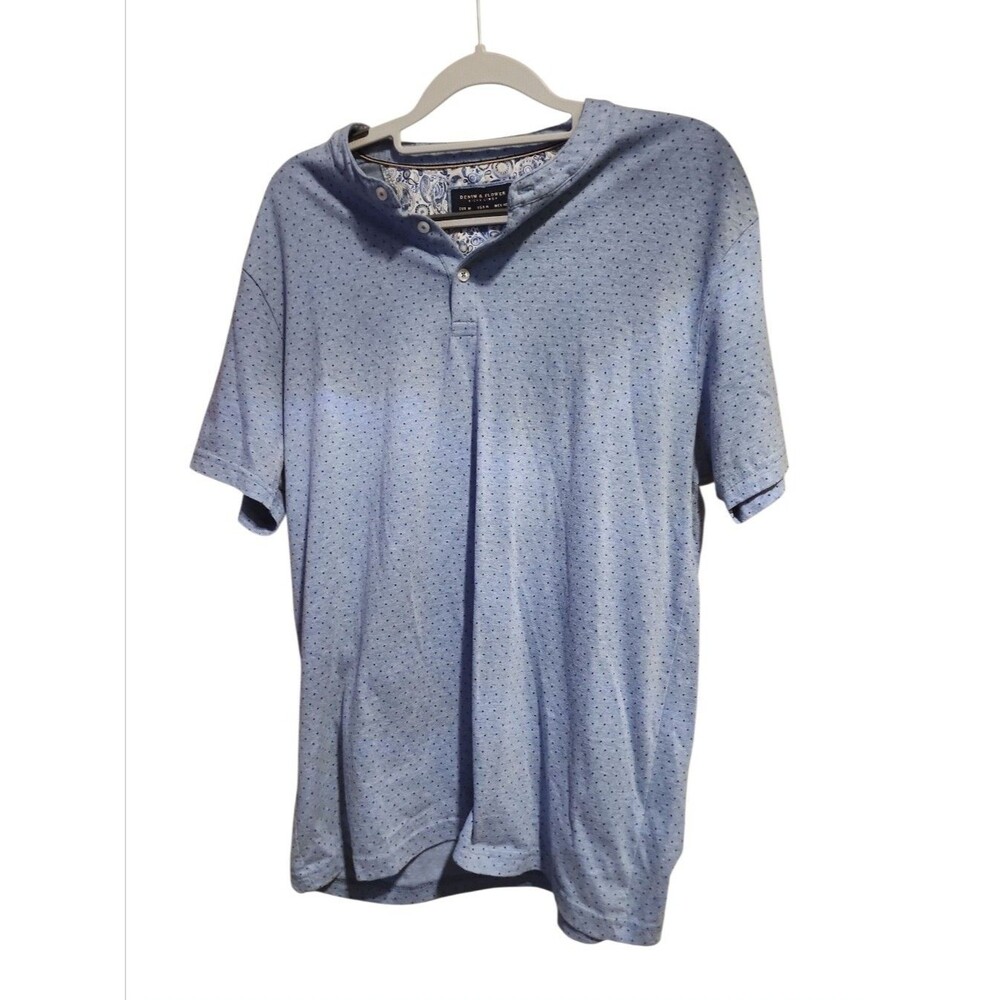 Denim & Flower Ricky Singh Men’s Polo Shirt Medium Blue Dot Print Paisley Trim